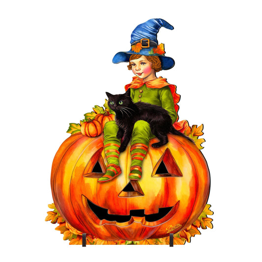 Boy on Pumpkin Freestanding  Decor - Halloween Yard Decor by G. Debrekht - Halloween Decor- 8652795F